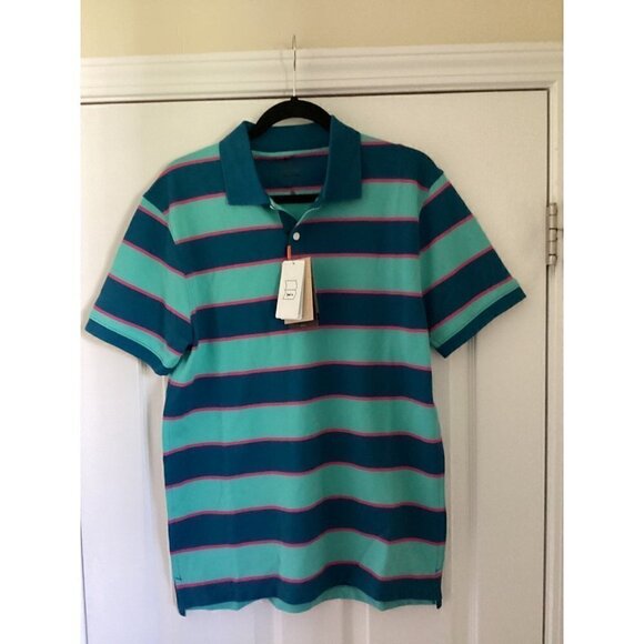 Nike -‎ Men's Stripe Golf Polo Size: Medium Color: Teal/Pink - Picture 4 of 12